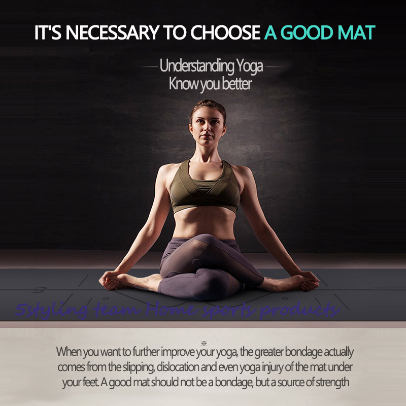 Pu Natural Rubber Yoga Mat de poziție linie, absorbție de sudoare și antiskid, pământ mat de lux, mat de fitness pentru bărbați și femei sala de yoga
