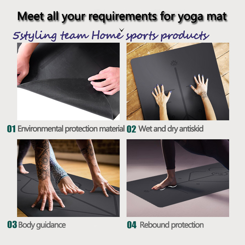 Pu Natural Rubber Yoga Mat de poziție linie, absorbție de sudoare și antiskid, pământ mat de lux, mat de fitness pentru bărbați și femei sala de yoga